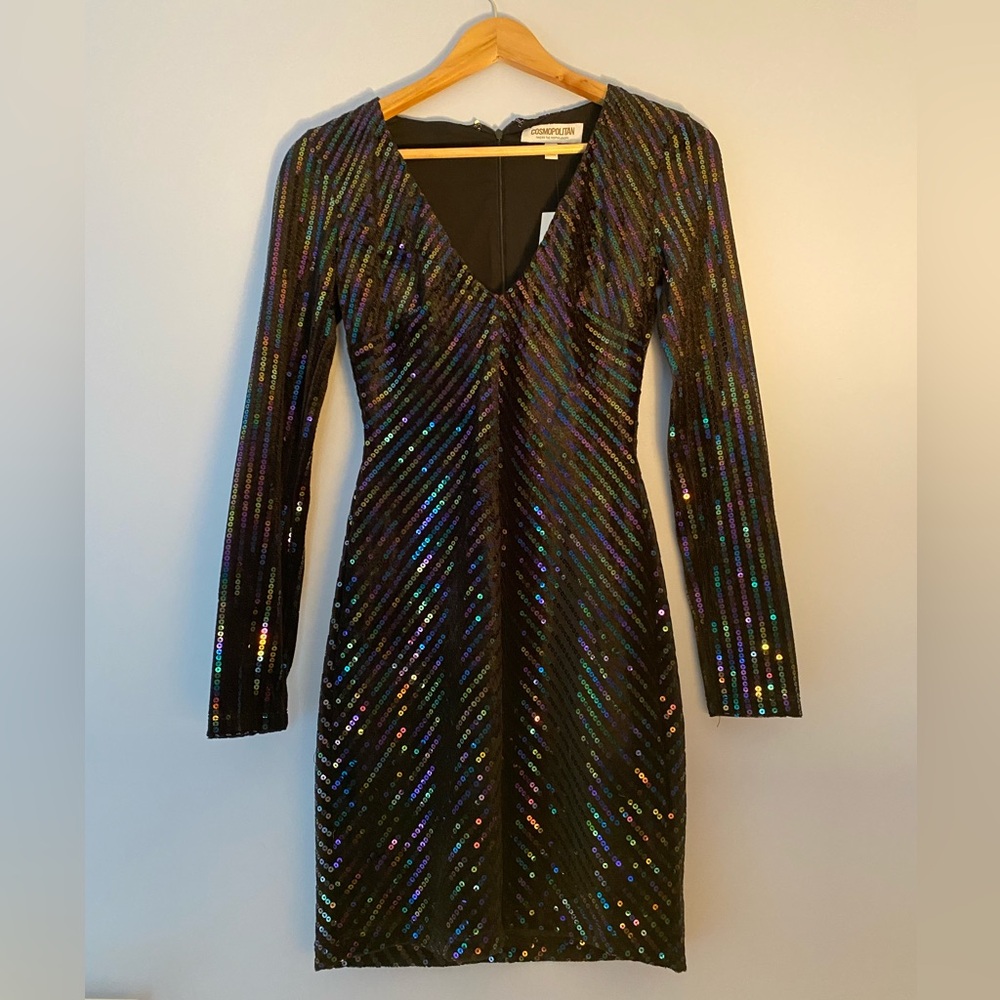 NWT Cosmopolitan Maya Long Sleeve Stretch Black Multi Minj Dress (Size XS)